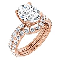 10K Solid Rose Gold Handmade Engagement Rings 3 CT Oval Cut Moissanite Diamond Solitaire Wedding/Bridal Ring Set for Wife, Promise Rings