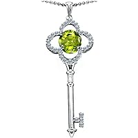 Sterling Silver Large Clover Shape Key To My Heart Pendant with Round 7mm