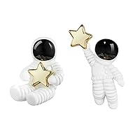 N/A Nigoz Womens Asymmetric Star Spaceman Ear Studs Earrings Jewelry Party Gift Comfortable and Environmentally Practical and Cost-Effective, white