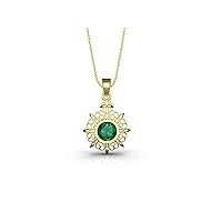 1 Ctw Natural Round Cut Zambian Emerald Necklace In 14k Solid Gold For Girls And Women 7 MM Emerald