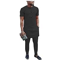 African Men Shirt Suit Dashiki Blouse Shirts+ Ankara Pants Set Tracksuit Pocket Outfit Slim Fit