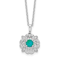 Cheryl M 925 Sterling Silver Rhodium Plated Cabochon Lab Created Blue Opal and Brilliant cut CZ Necklace With 2 Inch Extender 18 Inch Jewelry Gifts for Women