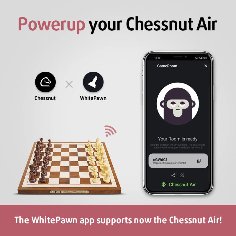 Chessnut Air Electronic Chess Set, A magnificently Handcrafted Wooden Chess Board with Extra Queens,LEDs, AI Adaptive Electronic Chess Set Game and App with Computer Chess Board