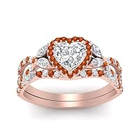Choose Your Gemstone 14k Rose Gold Plated Heart Shape Wedding Ring Fashion Jewelry Promise Gift Casual Wear Party Wear Daily Wear Office Wear Heart Halo Bridal Ring Set : US Size 4 to 12