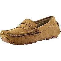 Girls Boys Suede Leather Slip-on Loafers Comfort Moccasin Casual Boat Shoes Uniform Dress Shoes