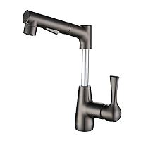 Faucets,Basin Mixer Tap with with Pull Down Sprayer, Basin Taps Single Hole Swivel Hot and Cold Water Brass Basin Tap Bathroom Tap/Grey