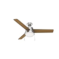 Hunter Fan Company, 50380, 52 inch Aker Brushed Nickel Ceiling Fan with LED Light Kit and Pull Chain