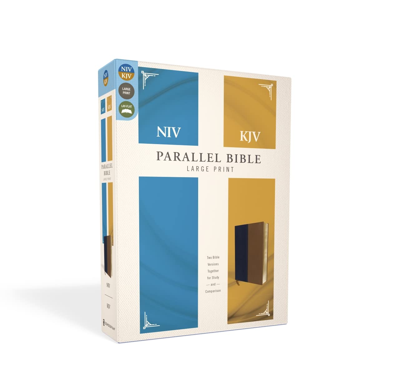 NIV, KJV, Parallel Bible, Large Print, Leathersoft, Navy/Tan: The World's Two Most Popular Bible Translations Together