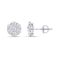 SAVEARTH DIAMONDS 1 Carat Round Cut Lab Created Moissanite Diamond Flower Cluster Stud Earrings In 14K Gold Over Sterling Silver With Screw Back Jewelry For Womens (Clarity VVS1, 1.00 Cttw)