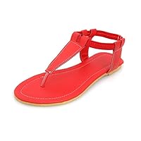 Womens Flip Flops Flat Sandals T-Strap with Elastic Ankle Strap Slip-Resistant Casual Thong Sandal