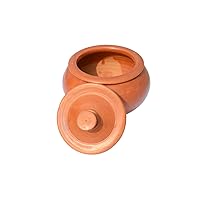 Pure Handmade Unglazed Earthen and Uncoated Dahi Handi/Curd Pot/Mitti Handi/Clay Pot with Lid for Serving (Handi 500 Ml)