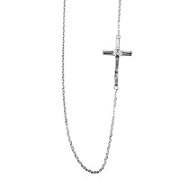 925 Sterling Silver Cross Round Cut Bezel Set 0.04 dwt Diamond Necklace