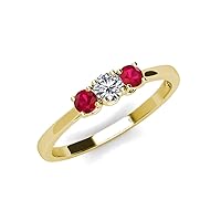 Round Ruby Natural Diamond 1/2 ctw 3 Stone Engagement Ring 14K Gold