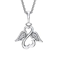 14K White Gold Over Open Heart Lab Created 0.06Ct Round Diamond Accent Wings Pendant 18