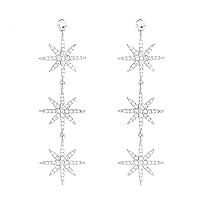 Blingsoul Gold 3 Star Earrings - Silver Crystal 3 Hexagonal Snowflakes Dangling Wedding Jewelry for Women Bride