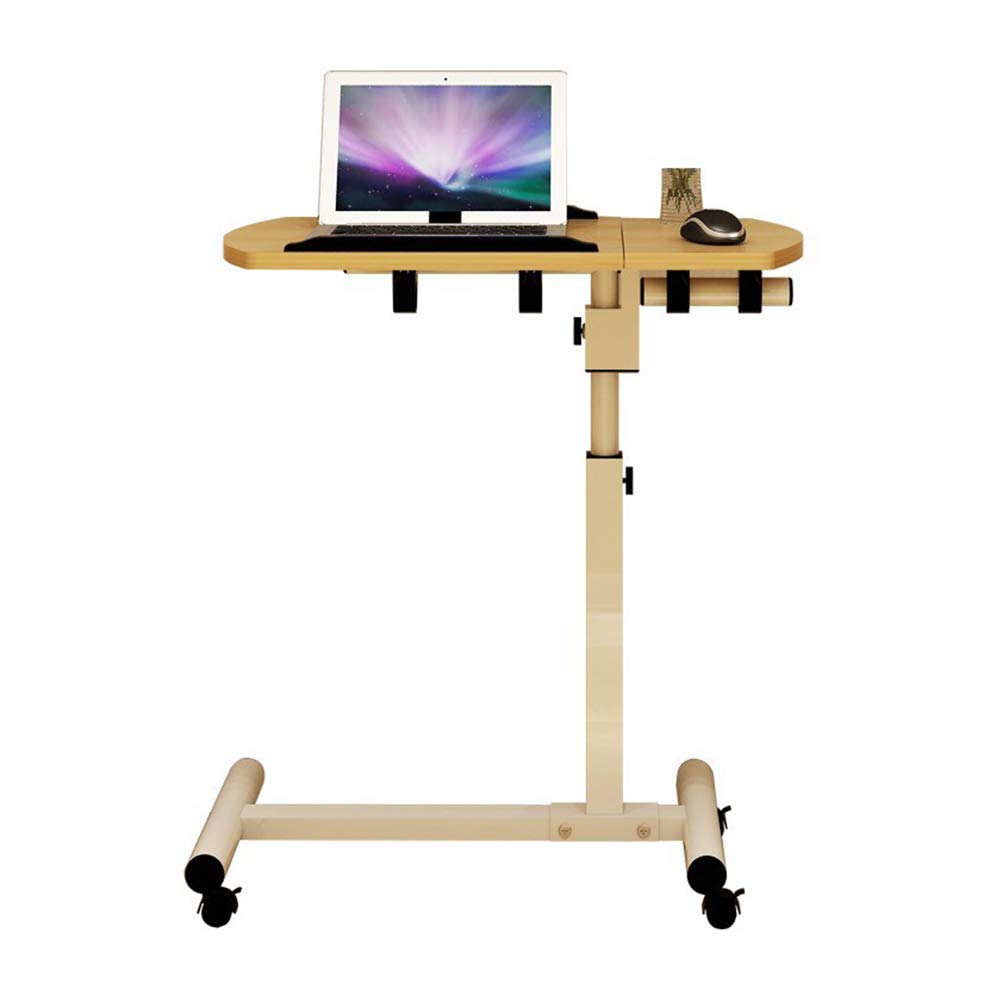 Mobile Laptop Stand Desk, Adjustable Laptop Bed Table, Laptop Stand for Bed and Sofa, with Adjustable Height 4 Casters,Beige