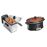 Hamilton Beach 35032 Professional Style Electric Deep Fryer, Frying Basket with Hooks & Portable 7 Quart Programmable Slow Cooker with Three Temperature Settings