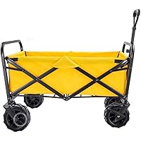 Handcart Multifunctional Shopping Cart Storage Trolleys Folding Garden Heavy Duty Wagon Portable Children's Luggage Cart Double Brake with Padded Handle Easy to Carry/Yellow