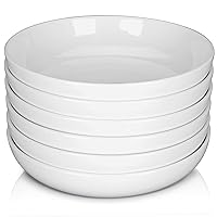 (6 Pack) Pasta Bowls Set Ceramic, Salad Bowls Large Serving Bowl Plates, Soup Bowl, Dishwasher Microwave Safe, Set of 6 (White)