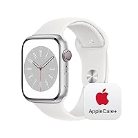 Apple Watch Series 8 [GPS + Cellular 45mm] Smart Watch w/ Silver Aluminum Case with White Sport Band - M/L with AppleCare+ (2 Years)