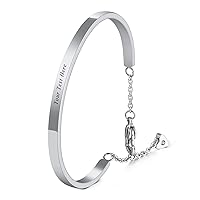 Personalized Identification ID Bracelet Bangle for Women Men Name Engraved Adjustable Stainless Steel Cuff Water-Resistant Gift for Girlfriend Sister Bridesmaid Gifts