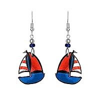 Sailboat Graphic Dangle Earrings - Nautical Fashion Handmade Jewelry Sailor Accessories