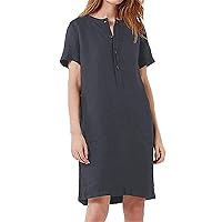 Mila Women Linen Dress Shirt Dress Buttons Down Front Linen Cuffed Short Sleeves