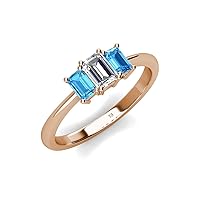 Emerald Cut (6x4 mm) Natural Diamond & Blue Topaz 1 1/5 ctw 3 Stone Engagement Ring 14K Gold