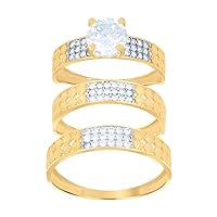 10k Two tone Gold His & Hers CZ Cubic Zirconia Simulated Diamond Trio Ring Set Measures 6.5x6.5mm Wide Jewelry for Women