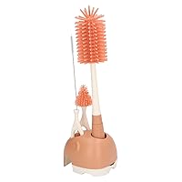 Baby Bottle Brush Set Multifunctional Silicone Cleaner Brushes with Base for Cleaning Milk Bottles,Nipple Straw (Orange Straight Handle)