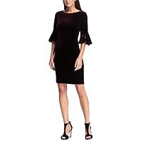 DKNY Womens Velvet Bell-Sleeve A-line Dress, Purple, 2