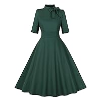 Firzero Women Vintage 1940s Dress Retro 40s 50s Button Down Business Work A Line Cocktail Dresses Short Sleeve Formal Dress