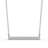 Round Diamond 3/4 ctw Womens Horizontal Bar Pendant Necklace 16 Inches 14K Gold Chain