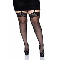 Leg Avenue Women's Plus Size Sheer Thigh High Stockings with Lace Top
