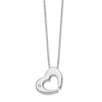 Polished Spring Ring SS White Ice .02ct Diamond Love Heart Necklace 18 Inch Measures 21mm Wide Jewelry Gifts for Women