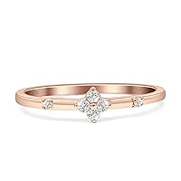 Solid 14K Gold Jewelry Delicate Cluster Four Leaf Clover Stackable Band Round Diamond Fashion Party Ring