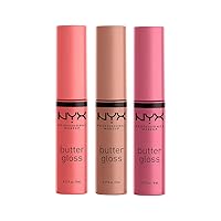 NYX PROFESSIONAL MAKEUP Butter Gloss, Non-Sticky Lip Gloss - Pack Of 3 (Angel Food Cake, Creme Brulee, Madeleine)