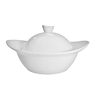 CAC China RCN-OB5 Clinton Rolled Edge 5-5/8 by 4-3/4 by 3-Inch Porcelain Oval Bowl with Lid, 4.5-Ounce, Super White, Box of 24