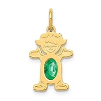 14k Gold Girl Oval Emerald Birth Month Pendant Necklace Jewelry Gifts for Women in White Gold Yellow Gold Choice of Birth Month and 6x4mm-May