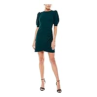 Speechless Womens Stretch Zippered Pleated Darted Ruched Textured Pouf Sleeve Boat Neck Short Cocktail Tulip Dress