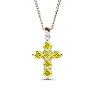 Yellow Sapphire Cross Pendant 0.66 ctw 14K Gold. Included 18 inches 14K Gold Chain.