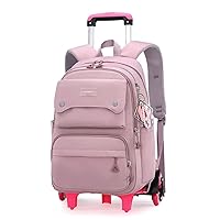 Solid Color Girls Rolling Backpack with Wheels Schoolbag Elementary School Student Trolley Daypack