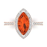 Clara Pucci 2.38ct Marquise Cut Solitaire with Accent Halo Red Simulated Diamond Engagement Promise Anniversary Bridal Ring 14k Rose Gold