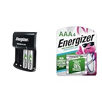 Energizer Recharge Basic Charger with 2 AA NiMH Rechargeable Batteries LED Indicator & Rechargeable AAA Batteries, Recharge Power Plus, NiMH, 800 mAh Combo Pack, 6 count