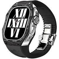 SCRUBY Carbon Fiber Rm Uhrengehäuse Fluorkautschuk Uhrenarmband Mod Kit, für Apple Watch Ultra 49 mm, Männer Militär Metallabdeckung Gummi Uhrenarmband und Stahlschnalle, für iWatch 8 49 mm