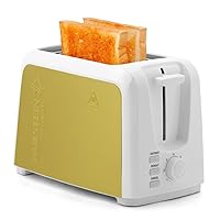Holstein Housewares 2-Slice Toaster with 7 Browning Control Settings, White and Gold Color - Great to Toast Bread, Bagels and Waffles. Golden Elegance