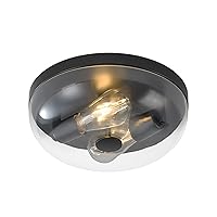 Industrial Ceiling Light Fixture,Indoor/Outdoor Semi Flush Mount Ceiling Light,Clear Glass Shade with Metal Plate, Farmhouse Ceiling Light for Porch Hallway Kitchen (12 Inch Black)