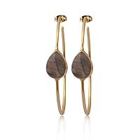 Gemstone Prong Sett Hook Style Dangle Drop Stud Earring | Handmade Pear Shape Labradorite Earring | Gift For Her Earring Jewelry | 253505, 10X14 MM, Brass, Labradorite