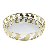 Golden Metal Apricot Leaf Round Tray Household Model Room Decoration Dressing Table Cosmetic Storage Box Tea Tray Accessories
