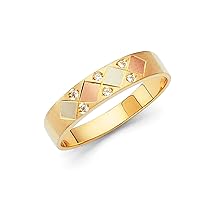 Sonia Jewels 14k Yellow White and Rose Three Color Gold Ring Round Cubic Zirconia CZ Mens Anniversary Wedding Band